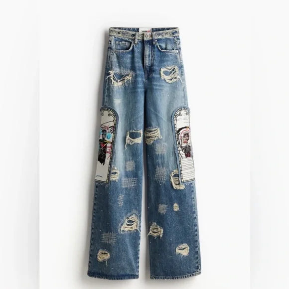 Hm basquiat denim straight relaxed high jeans 27